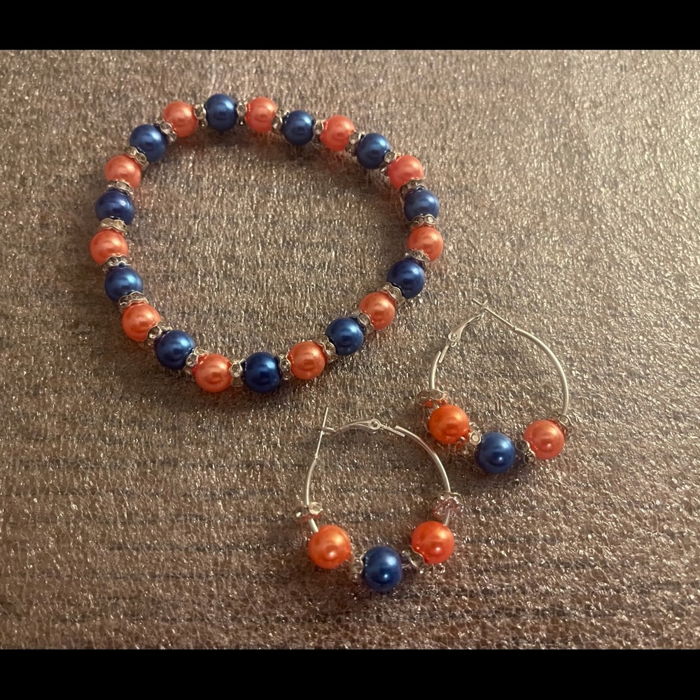 Necklace Set Handmade Orange & Blue - Picture 3 of 4